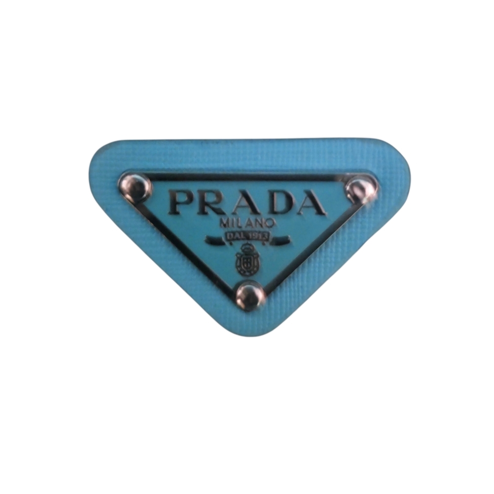 Prada Triangle Patch Designer Metal Charm Vintage Logo Replacement Blue